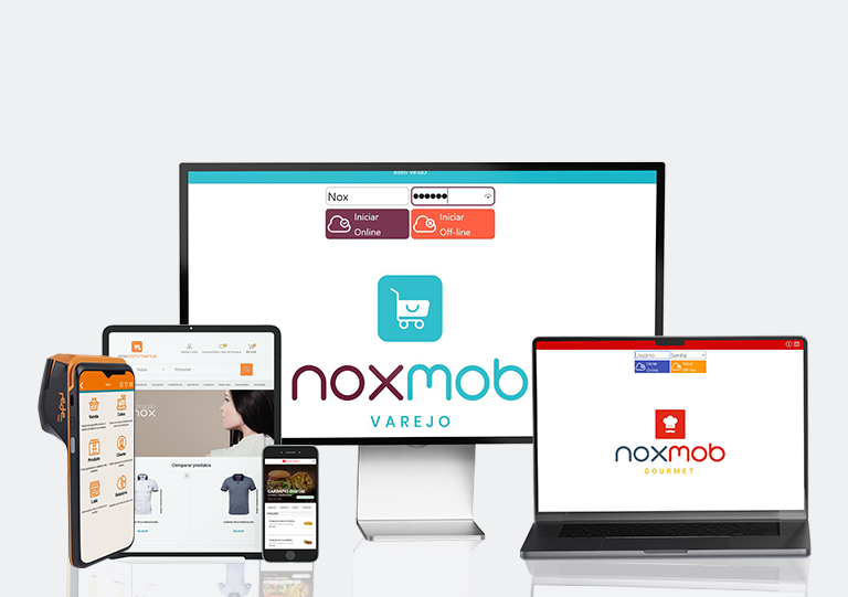 Diversos dispositivos eletrônicos mostrando telas do NoxMob