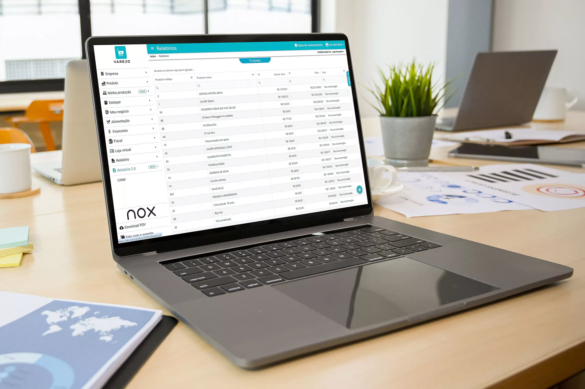 Relatório de produtos mais vendidos do NoxMob Varejo