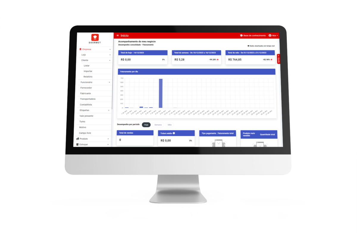 Retaguarda WEB do NoxMob Gourmet aberta em um computador
