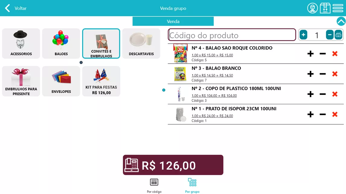 Funcionalidade de Kit de produto para loja de festa