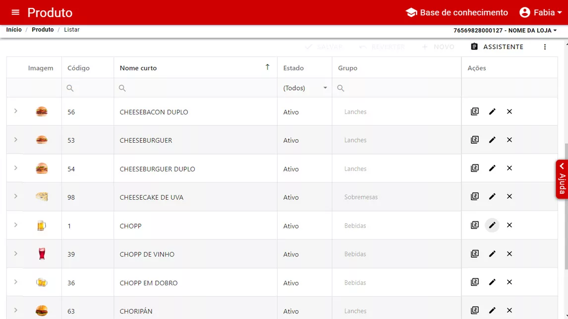 Controle de estoque do NoxMob Gourmet na Retaguarda WEB