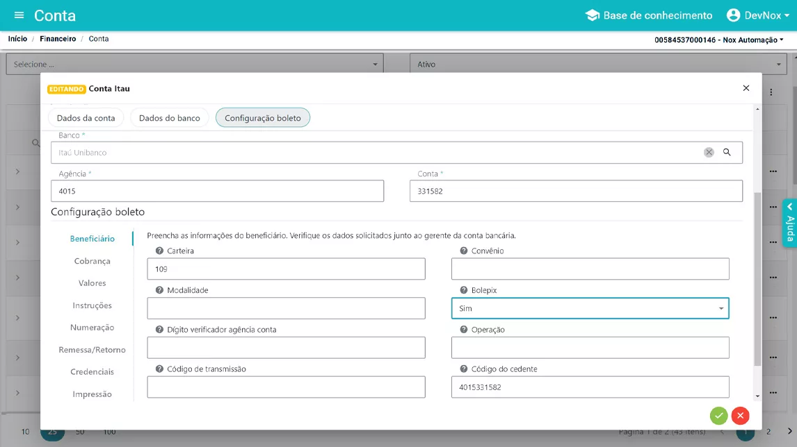 Emissão de boleto no contas a receber do NoxMob Varejo