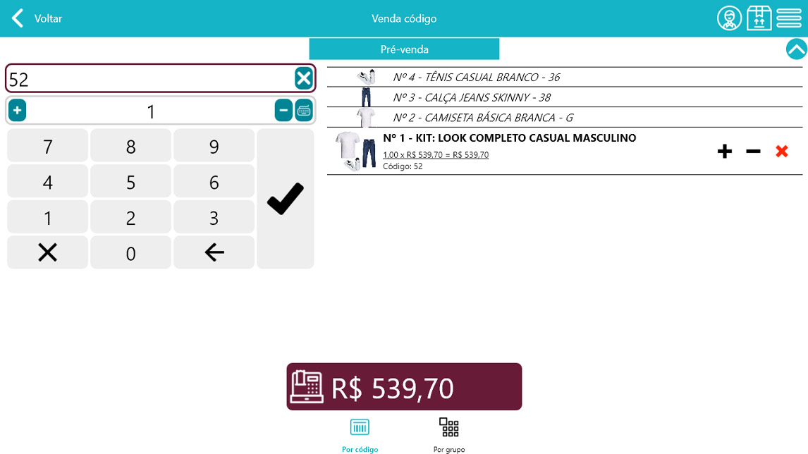 Tela do NoxMob Varejo com o cadastro de kit de mercadorias e o preço único do conjunto