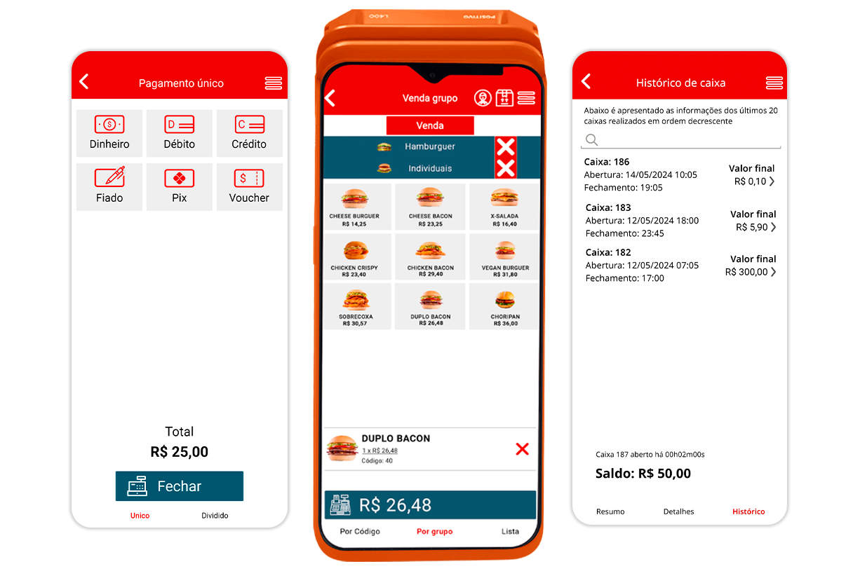 PDV de vendas do NoxMob Gourmet na maquininha