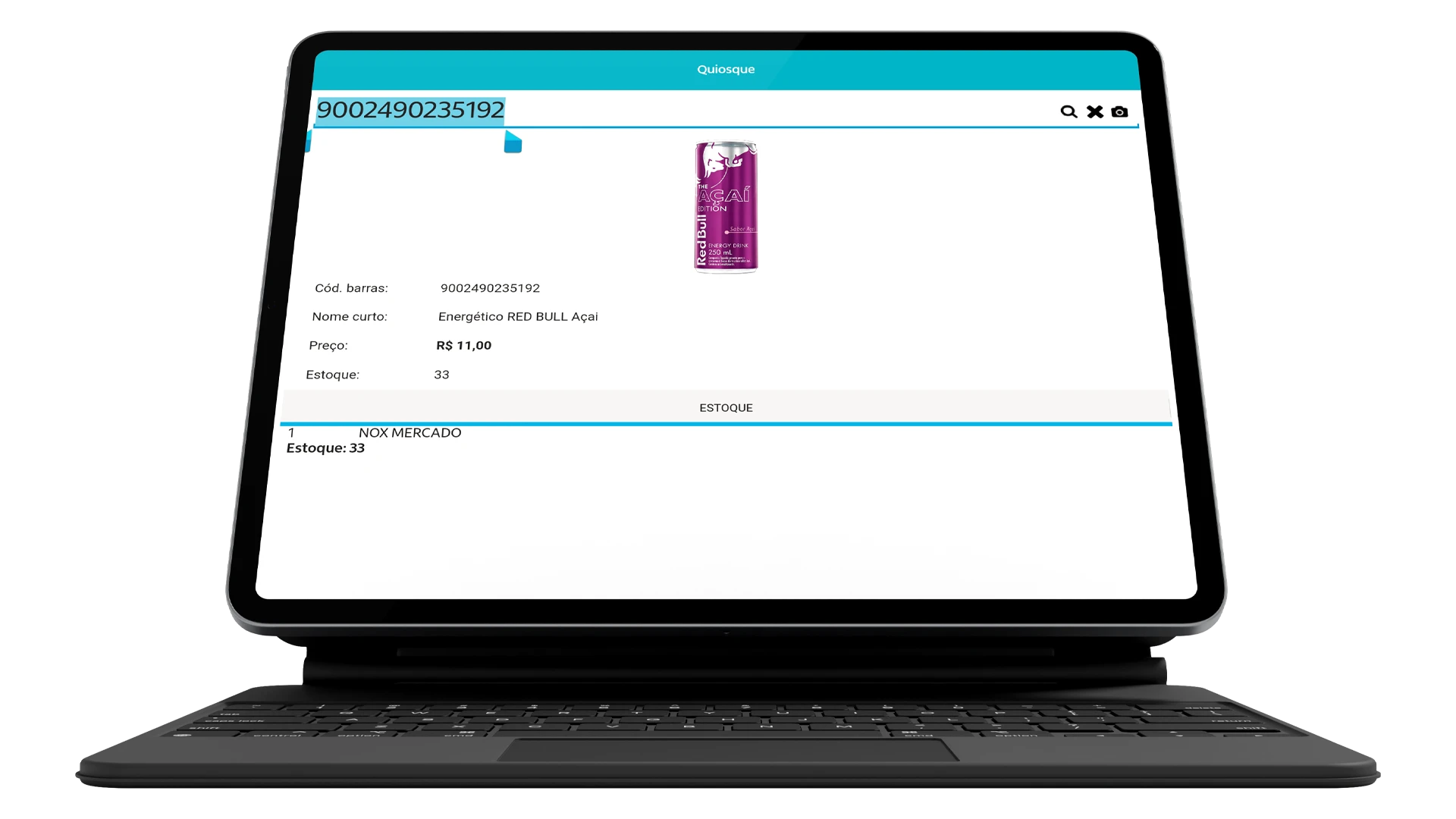 Tela do modo Quiosque do NoxMob Varejo usada pelo cliente para consultar preço de produtos