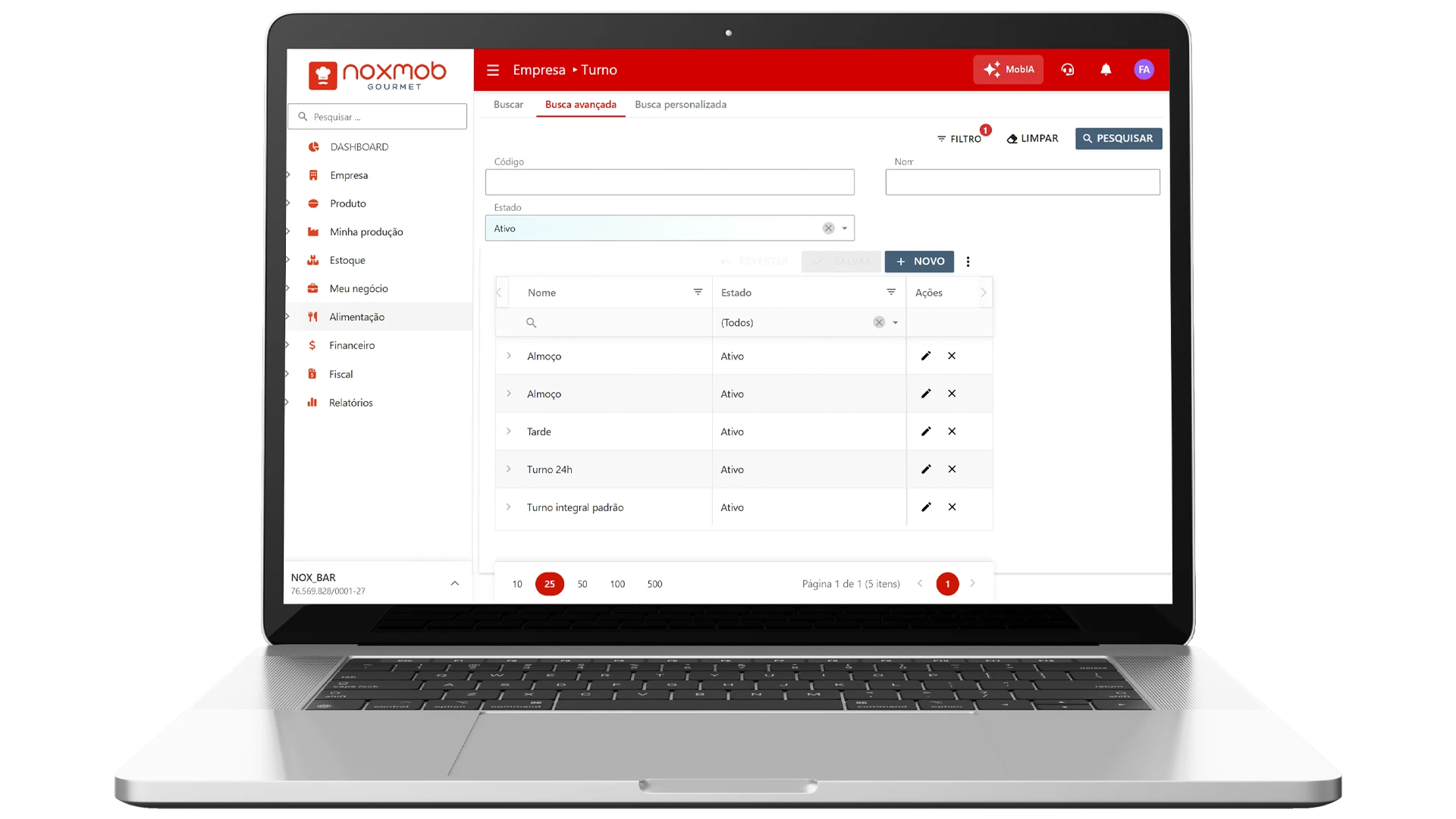 Tabela de preços do NoxMob Gourmet com valores diferentes para o mesmo produto