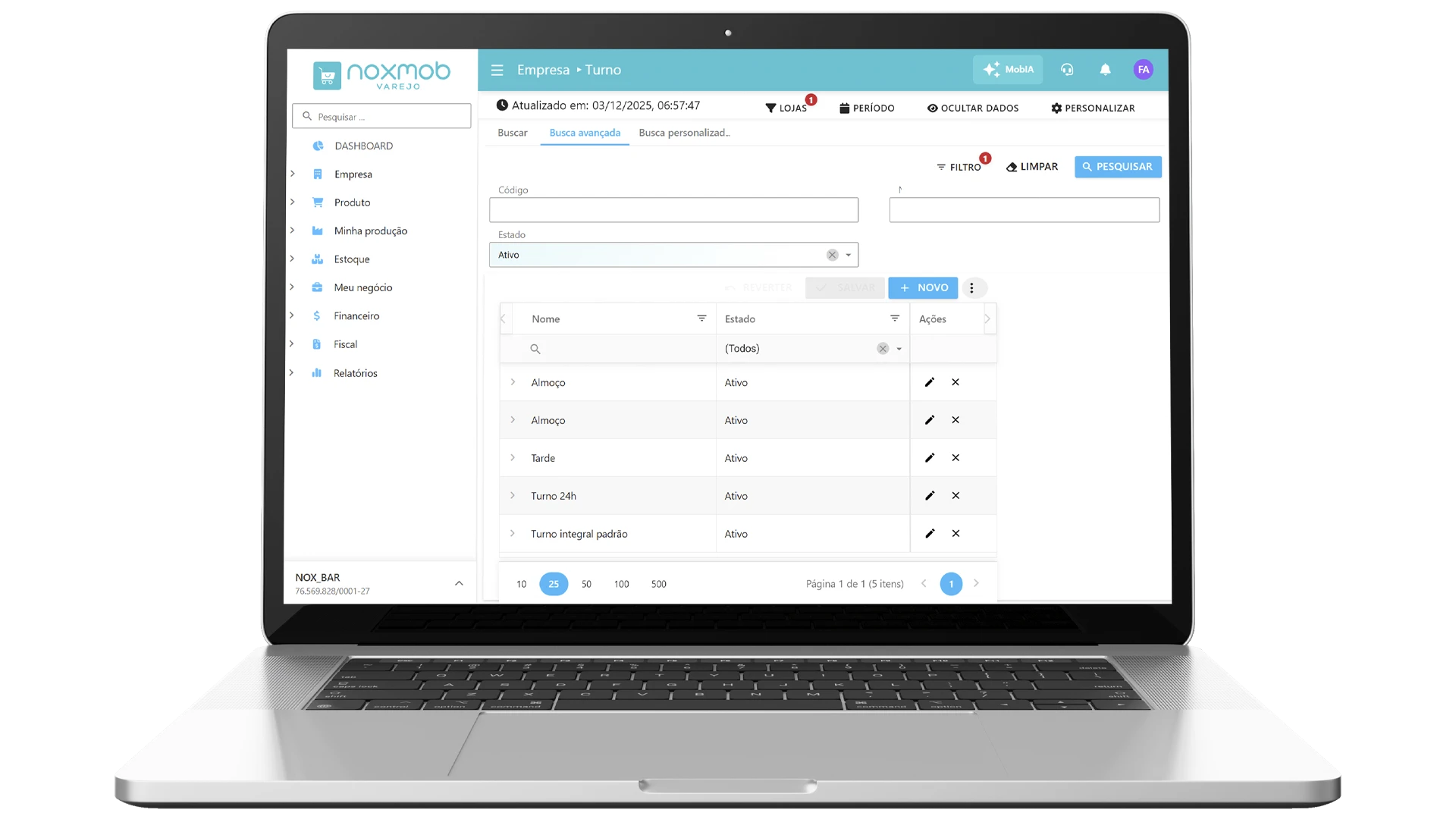 Sistema de tabela de preços do NoxMob Varejo para lojas