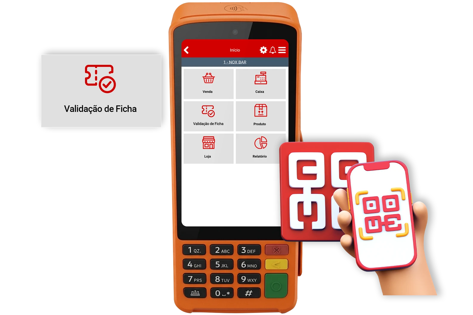 Telas do NoxMob com a leitura do QR Code da ficha e a confirmação de ficha validada