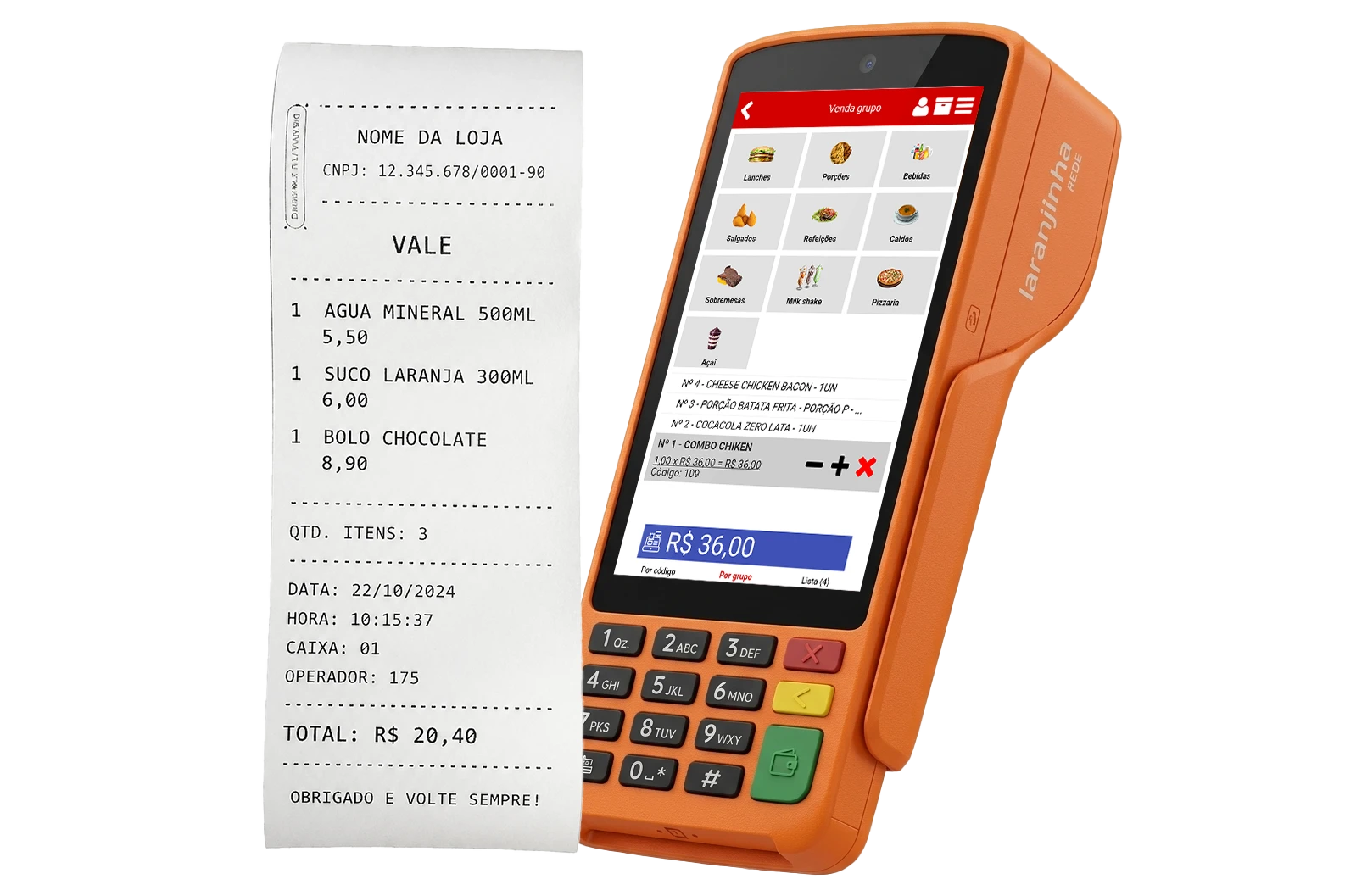 Maquininha Smart POS do NoxMob emitindo ficha de consumo com QR Code em um caixa de evento